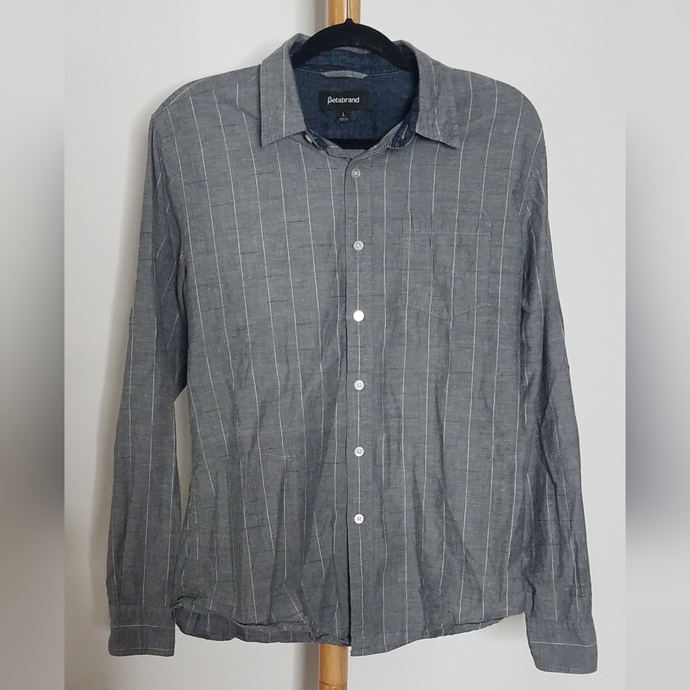 Betabrand Men's Hemp Blend Striped Button Down Shirt Large